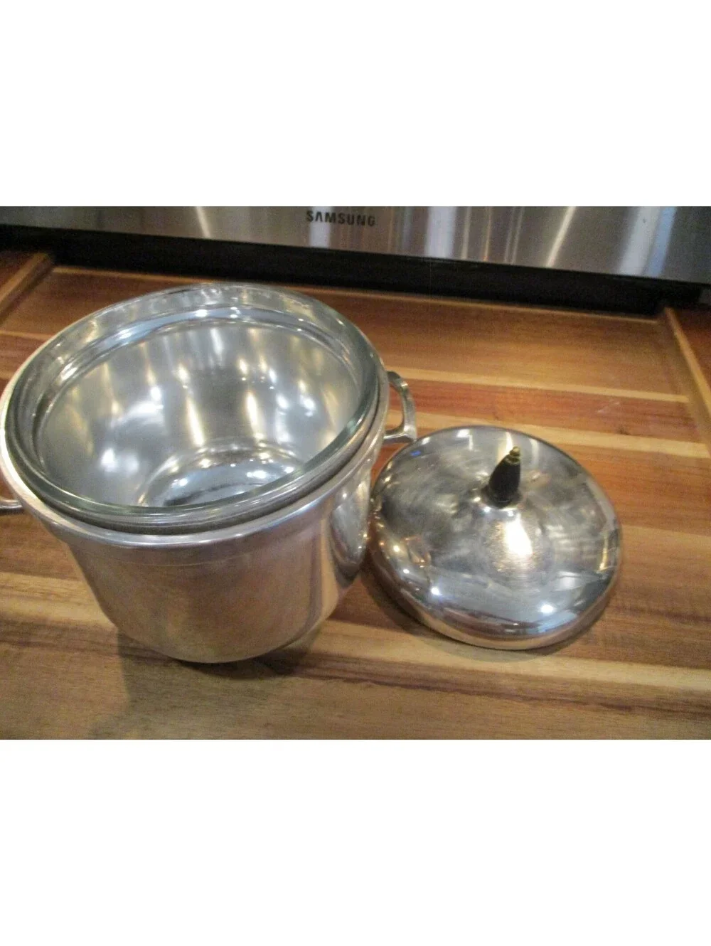 Sheffield Silver Co Silverplate Ice Bucket Pyrex Glass Liner Domed Lid Vintage